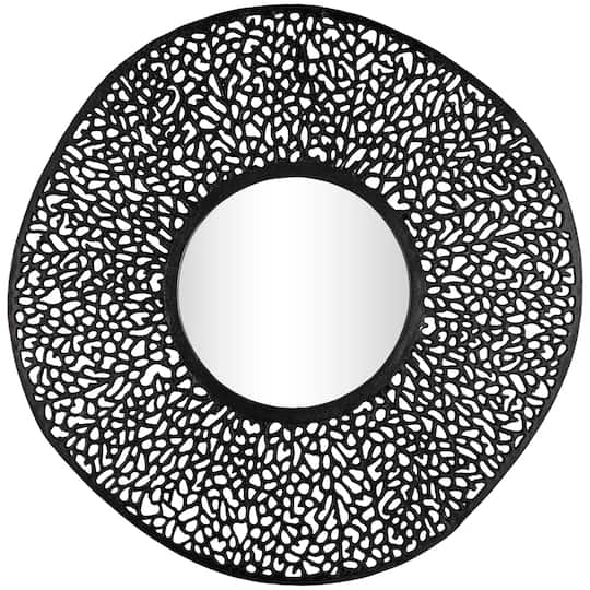 45" Black Abstract Aluminum Wall Mirror with Open Lattice Frame